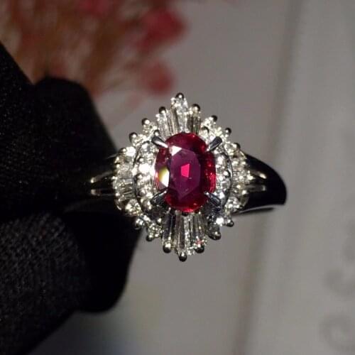 Fine Jewelry Pt900 Gold Real Natural 0.45ct Pigeon Blood Red Ruby Diamond Wedding Engagement Female Rings for Women Fine Ring