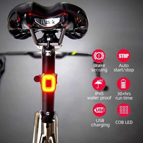 Auto Start Stop Bicyle Light Taillight USB Charging Brake Sensing Cycling Tail Rear Lamp LED Flashlight For Bike Saddle Seatpost
