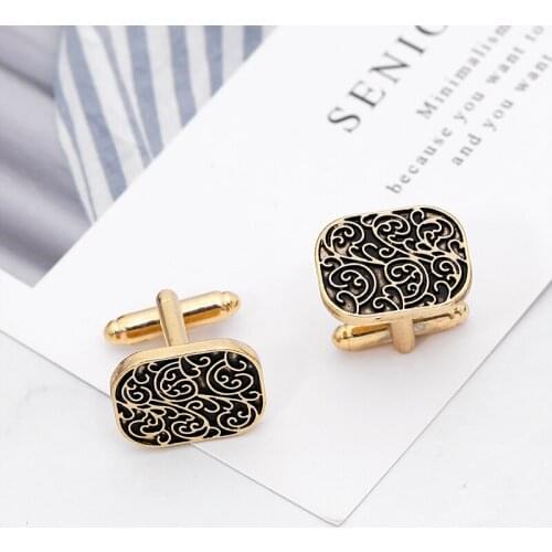 Zhijia European and American style Vintage Noble gold silver color Carving pattern men cufflinks suit shirt accessories