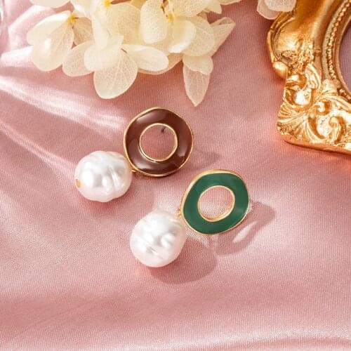 2021 New Trend Statement Korean Pearl Hoop Earrings For Women Simple Big Circle Design Earrings Fashion Brincos Party Jewelry