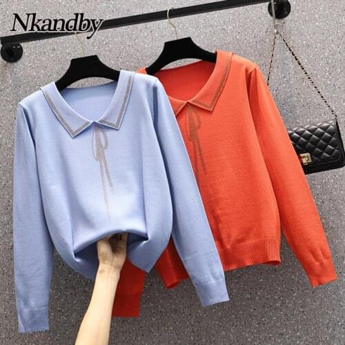 Nkandby Plus Size Knitted Sweaters Women 2021 Autumn Winter Pullovers Jumpers Korean Loose Rhinestone Large Female Knitwear