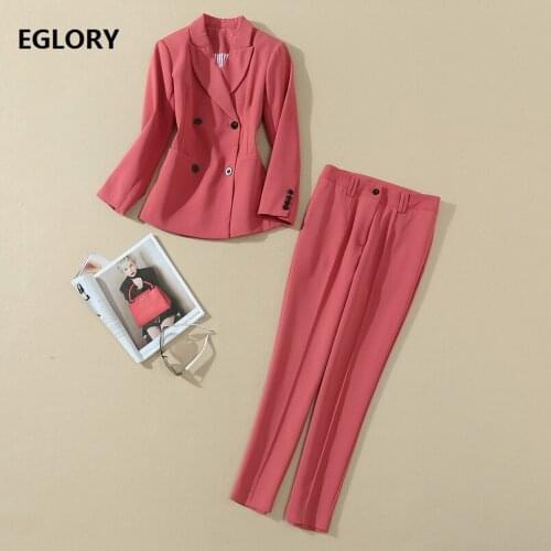 High Quality New Runway Womens Set 2020 Autumn Winter Blazer Set Ladies Double Breasted Blazer Coats+Skinny Pants & Capris Set