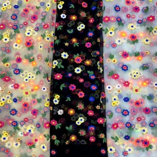 Colorful soft mesh fabrice Embroidered lace fabric fresh flower dress decoration wedding dress DIY curtain table cloth material