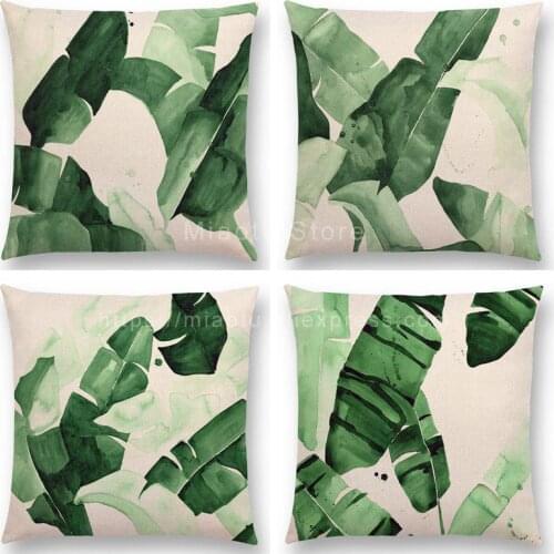18'' Square Green Tropical Plants Leaves Linen Pillow Case Cushion Cover For Home Car Hotel Decoration Customized Drop Shipping