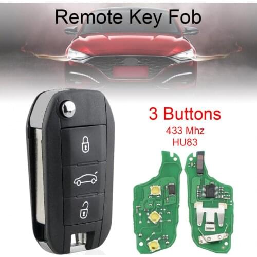 433MHz 3 Buttons Car Remote Key with 46 Chip and HU83 Blade Fit for Peugeot 208 2008 301 308 5008 508