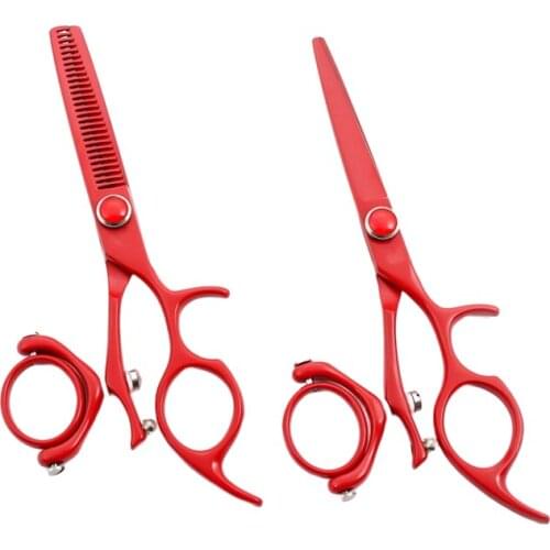 6 Inch Red Professional Salon Japanese Stainless Steel Cutting Thinning Barber Hair Scissors Swivel