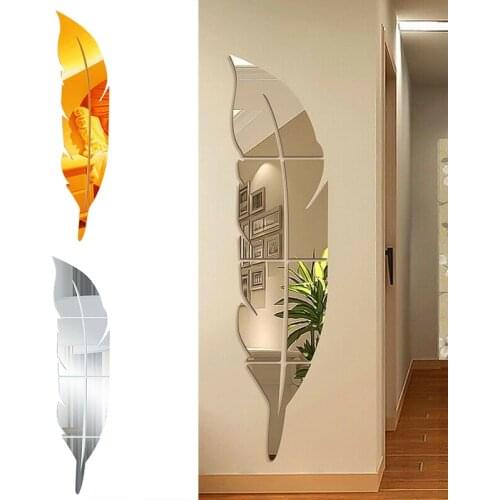 73*18cm DIY Wall Mirror Sticker Feather Pattern Acrylic Mirror Decoration Self-Adhesive Wall Sticker Home Decor Mirror Mural