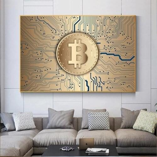 Bitcoin Modern Abstract Money Canvas Painting Fintech Poster Print Wall Art Virtual Currency Pictures for Living Room Home Decor