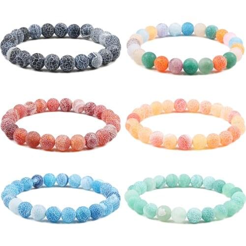 8mm Natural Crack Weathered Stone Bracelet Beaded Elastic Rope Bracelets&Bangles Buddha Multiple Colours Jewelry For Women Men