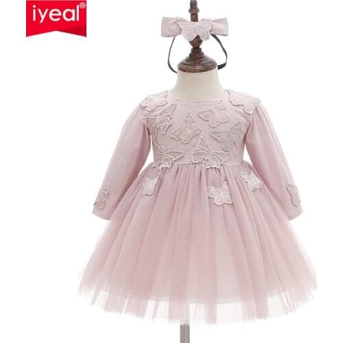 IYEAL Flower Baby Girl Infant Princess Dress Toddler Girl Wedding Dress With Headband Kids Party Vestidos for 1 Years birthday