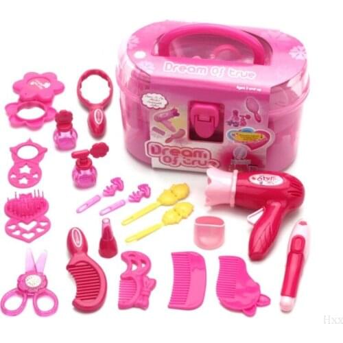 Children Pretend Play Kid Make Up Toys Set Hairdressing Simulation Cosmetic Girls Dressing Travel Kit HBB
