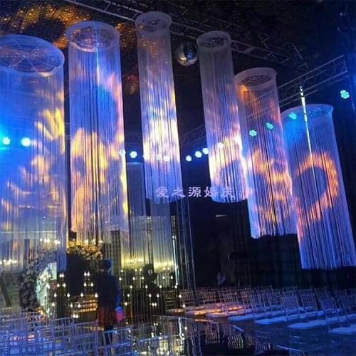 Hot 80cm Diameter by 3M Tall tassel curtain Ceilling chandelier cover Roof Decoration Wedding Pillar 8pcs