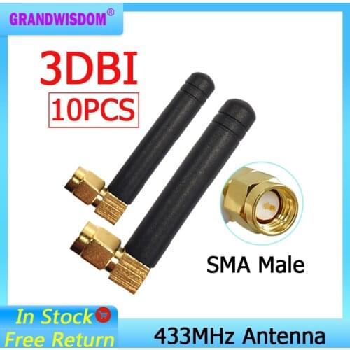 10pcs 433MHz Antenna 2.5dbi SMA Male Connector 433 MHz antena Small size elbow rubber antenne Wireless Receiver for Lorawan