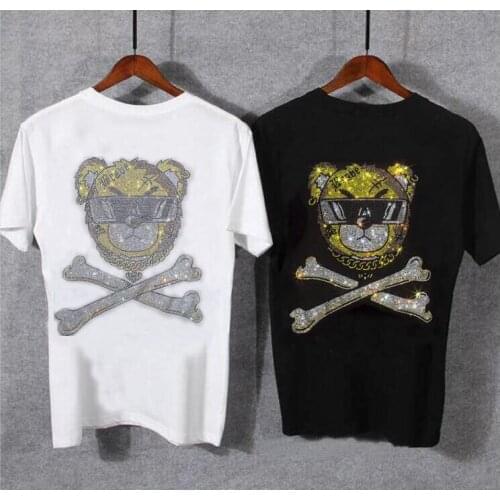 Classic Rhinestone two colors matching Tshirt Mens casual slim short-sleeved shirt men clothing 2021 new design M-5XL