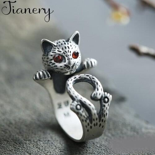 JIANERY Trendy Silver Color Cat Rings For Women Bridal Wedding Engagement Jewelry Large Opening Antique Rings