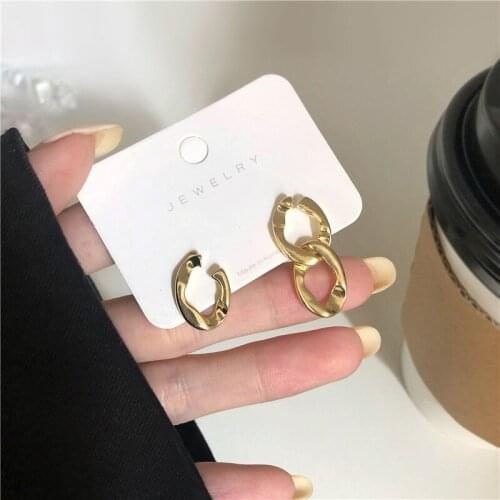 Korean fashion jewelry simple asymmetric chain earrings, female trendy temperament all-match high-end earrings for women