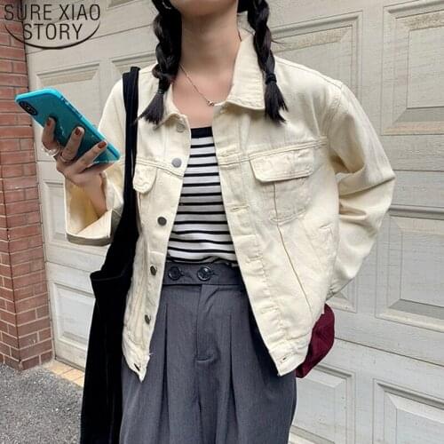 Handsome Thick Cotton Clothes Women Jackets Autumn Simple Solid Denim Jacket Winter Korean Coats Vintage Loose Jean Jacket 17075