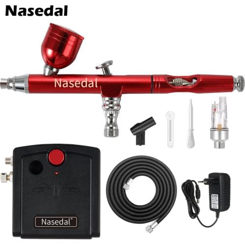 Nasedal Airbrush Compressor Kit Red Dual-Action Air Brush Paint Gun Makeup Nail Paint Spray Gun Tattoo Body Car Paint