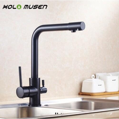 Black Kitchen Faucet 3 in 1 Faucet Filtered Water Hot Cold Water Water Filter Faucet Black 3 Way Filter Tap Triflow Kitchen Tap