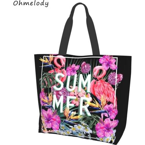 Summer Flamingo Womens Shoulder Handbags Female Hawaii Style Beach Bags Ladies Foldable Shopping Tote Large Travelling Totes