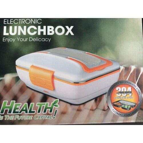 Upgrade 304 stainless steel with handle and 3 grid plate 820ml electrical lunch meal heating stove box with Spoon and fork