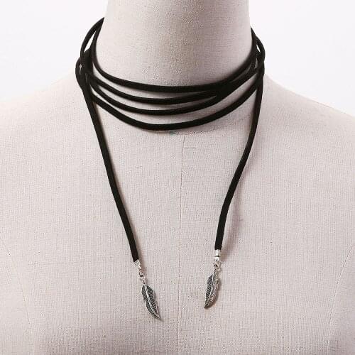 Fashion Necklace Jewelry Black Flannel Adjustable Wrapping Feather Pendant Tassel Multi-Layer Long Necklace Sweater Chain