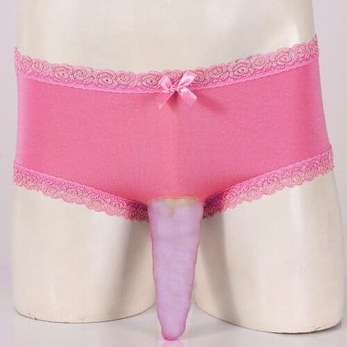 Mens Lace Trimming Sissy Briefs Panties See-through Mesh Patchwork Lingerie Sissy Underwear Bulge Pouch Mid Waist Underpants