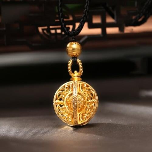 Original design hollow luxury necklace pendant Chinese style retro unique ancient gold craft charm womens silver jewelry