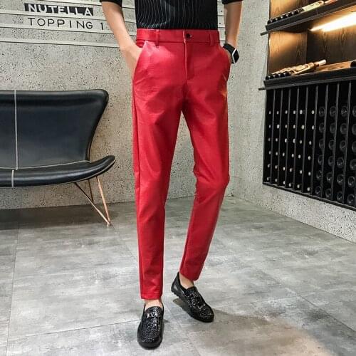 2020 Autumn Winter PU Faux Leather Skinny Pants Tight Trousers Club Wear Sexy MenS Pencil Pant