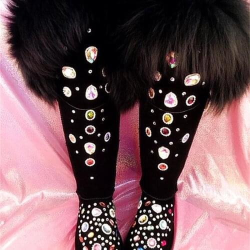 Autumn and winter new fox fur rhinestone fur one knee high tube warm snow boots women