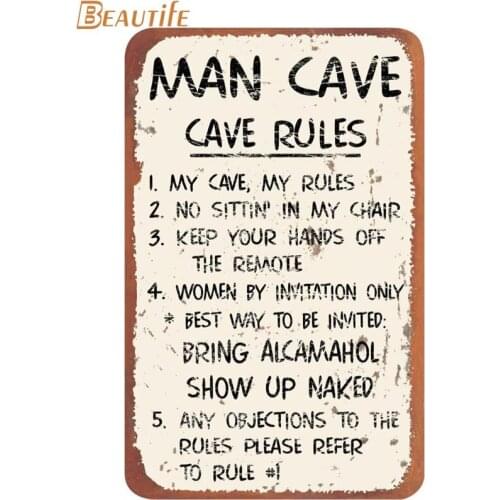 Custom MAN CAVE RULES Poster Cloth Silk Poster Home Decoration Wall Art Fabric Poster Print 30X45cm,40X60cm.50X75cm,60X90cm