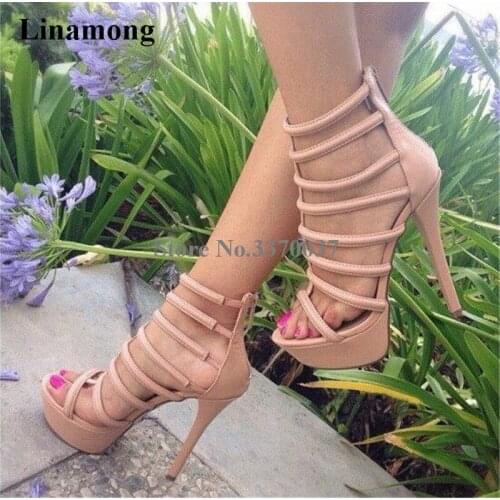 Summer New Fashion Women Open Toe Straps Design High Platform Sandals Cut-out Back Zipper-up High Heel Sandals Super High Heels