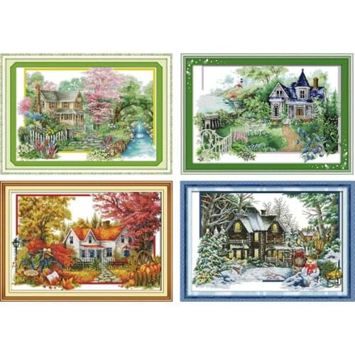 The Seasons House Counted Cross Stitch Printed Canvas Embroidery Kits 11CT 14CT DIY Handmade Needlework Home Decor Wall Painting
