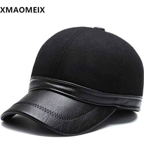 XMAOMEIX Adult Mens Woolen Warm Hat Casual Baseball Cap Thermal Earmuffs Hats Snapback Cap Adjustable Size Cold-proof Ski Caps