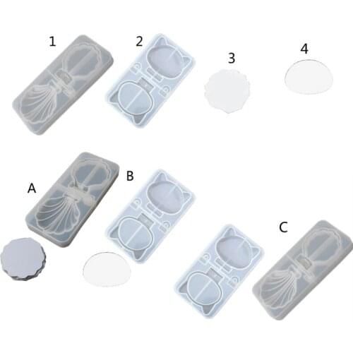 Handmade Folding Mirror Resin Casting Mold Shell Cat Round Makeup Mirror Silicone Mold Epoxy Resin Mold Art Crafts Soap Making