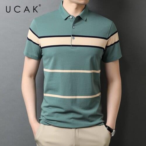 UCAK Brand Classic Striped Turn-down Collar Short Sleeve T-Shirts Summer New Streetwear Tops Casual Cotton T Shirt Homme U5527