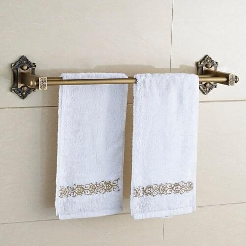 Vidric Towel Bars 2 Rails Brass Wall Shelf Towel Holder Bath Shelves Hangers Bathroom Accessories Antique Double Towel R