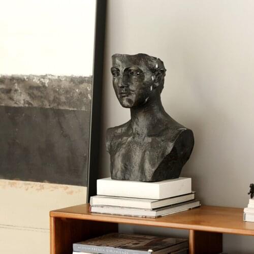 Vintage 47Cm Cast Iron Craft Abstract Statue Figure Half Body Woman Art Vase Decor Home Room Hotel Office Marble Accessories