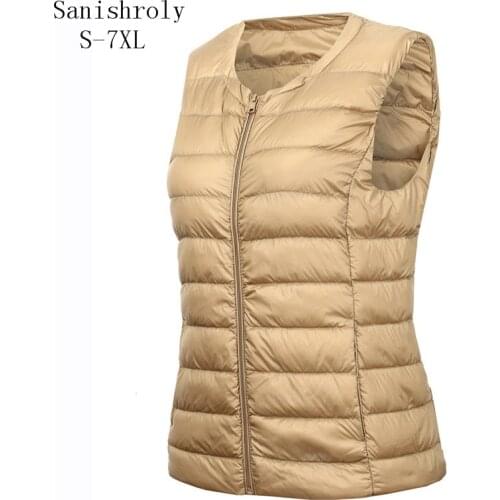 6XL 7XL 2021 Autumn Winter Women Ultra Light White Duck Down Vest Big Size Waistcoat Womens Warm Vest Female Sleeveless Tank