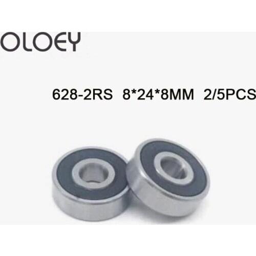2/5PCS High quality ABEC-1 628 2RS 628RS 628-2rs 628 RS 8x24X8 mm Miniature double Rubber Seal Deep Groove Ball Bearing