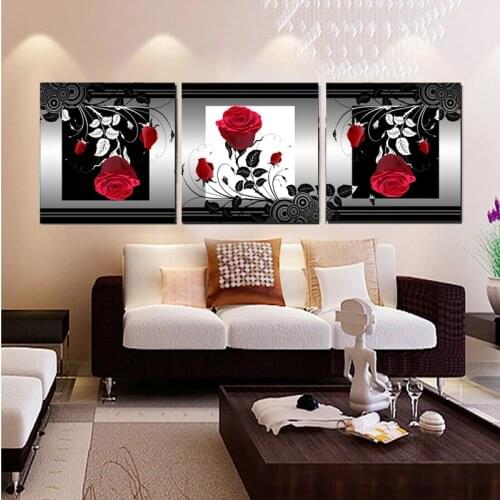 3 Panels Modern Printed Red Rose Canvas Paintings Picture Decoration Canvas Art Wall Pictures Landscape Living Room Home Decor