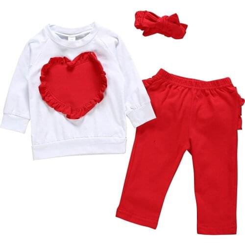 3pcs Toddler Baby Girls Heart-shaped Long-sleeved Kids T-shirt Tops Long Pants Leggings Headband Autumn Winter Girl Clothes