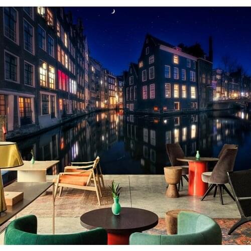 Papel de parede Amsterdam houses river city building 3d wallpaper,living room TV sofa wall bedroom restaurant custom murals