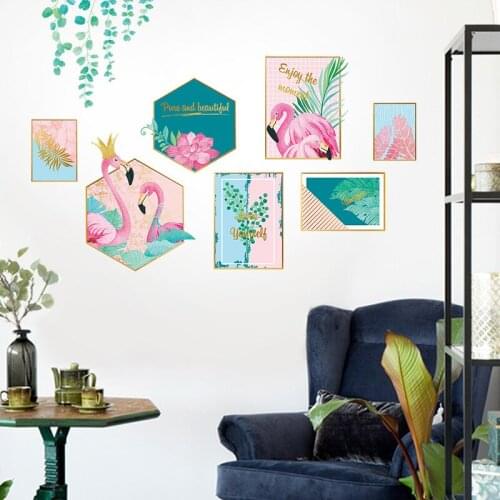 3D Posters Modern Flamingo Photo Frame Wall Stickers for Kids Background Princess Bedroom DIY Decor Waterproof Murals Wallpaper