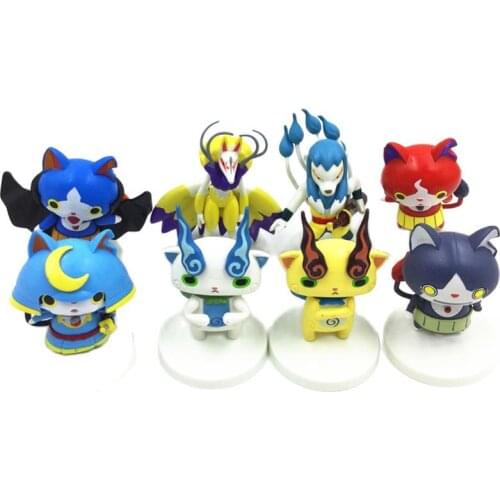 8Pcs/Lot About 10cm High Big Yokai Watch Cat Jibanyan Komasan Whisper PVC Collectible Action Figure Doll Toy