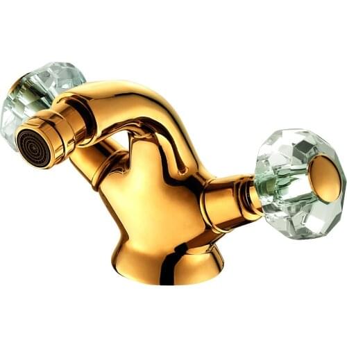 Free ship Singe hole double crystal handles bathroom bidet faucet mixer tap Gold Finish deck mounted