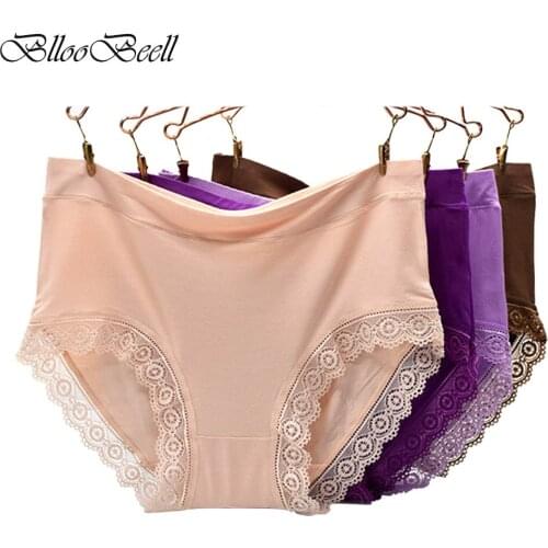 BllooBeell Soft Womens Underwear Modal Sexy Panties for Women High Rise Lace Briefs Ladies Lingerie Female Big Size XXL/XXXL