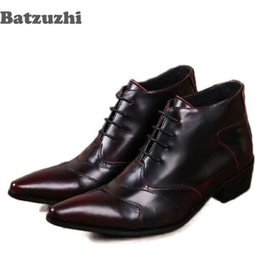 Batzuzhi-Personalized High Top Men Business Leather Ankle Boots Fashion Lace Up Brush Color Men Short Ankle Boot Shoes