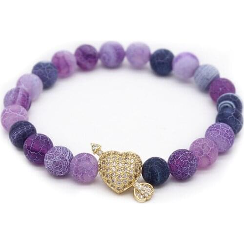 Crystal Heart Arrow New Fashion 8mm Purple Natural Stone Beads Bracelets for Women Charm Bracelet Handmade Jewelry MBR180222