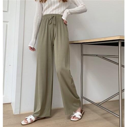 Fashion Slacks Womens Loose Summer Pants Soft Ice Silk Wide Leg Pants Women High Waisted Trousers